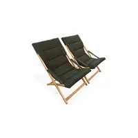 chaise longue - transat sweeek lot de 2 chiliennes kaki en bois pliables assise rembourrée