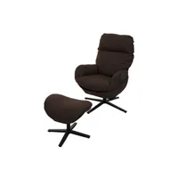 fauteuil de relaxation mendler fauteuil relax + pouf hwc-l12 pivotant, métal tissu/textile marron