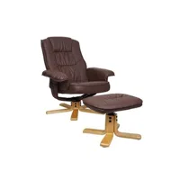 fauteuil de relaxation mendler fauteuil relax m56 avec pouf similicuir bois d'eucalyptus rouge-brun