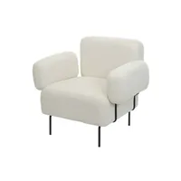 fauteuil de salon mendler fauteuil lounge hwc-l83, fauteuil cocktail fauteuil rembourré, tissu bouclé/textile métal blanc