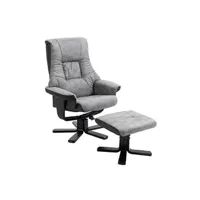 fauteuil de relaxation homcom fauteuil relax style contemporain - dossier inclinable, repose-pied - piètement bois peuplier noir tissu technique gris