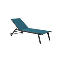 chaise longue - transat proloisirs - lit de jardin en aluminium florence graphite, bleu