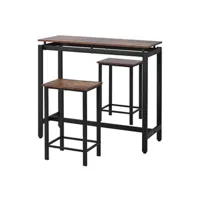 samlong table et 2 chaises de bar en bois et acier - foncé vintage