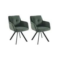 chaise generique lot de 2 chaises avec accoudoirs en tissu et métal noir - vert - zolevy de maison céphy