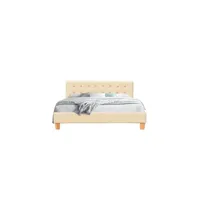 frederic - solide et confortable lit avec sommier + tête de lit capitonnee couleur beige160x200
