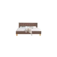 lit 2 places nuits d'or frederic - solide et confortable lit avec sommier + tête de lit capitonnee couleur marron160x200