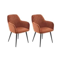 chaise vente-unique.com lot de 2 chaises avec accoudoirs en velours et métal noir - terracotta - eleana