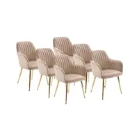 chaise vente-unique.com lot de 6 chaises avec accoudoirs en velours et métal doré - beige - eleana