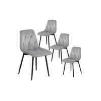 chaise altobuy gosso - lot de 4 chaises capitonnées tissu gris clair -