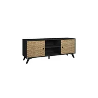 meubles tv altobuy gaddi - meuble tv 136cm 2 portes effet bois noir et bambou tressé -