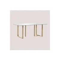 table à manger sklum table de salle à manger rectangulaire en verre et acier (180x90 cm) lesley transparent 74 cm