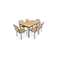table de jardin sweeek set complet noir table + 6 chaises tabara acier et bois d'acacia fsp
