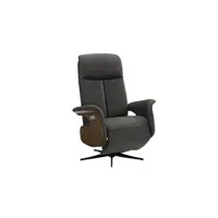 fauteuil de relaxation altobuy enzo - fauteuil relax electrique cuir gris foncé accoudoir bois imitation noyer -
