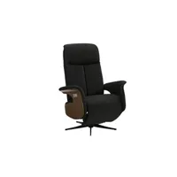 fauteuil de relaxation altobuy enzo - fauteuil relax electrique cuir noir accoudoir bois imitation noyer -