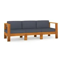 canapé de jardin meuble extérieur 3 places et coussins gris foncé acacia massif 02_0013233
