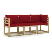 canapé d'extérieur vente-unique.com canapé de jardin meuble extérieur 3 places avec coussins rouge bordeaux 02_0013230
