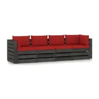 canapé de jardin meuble extérieur 4 places avec coussins bois imprégné de gris 02_0013239