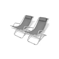chaise longue - transat vente-unique.com lot de deux chaises inclinables de terrasse acier gris 02_0011903