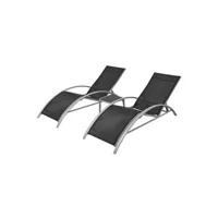 chaise longue - transat vente-unique.com lot de deux chaises longues transat avec table aluminium noir 02_0011910