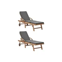 chaise longue - transat vente-unique.com lot de deux chaises longues 195 cm et coussins bois de teck solide gris foncé 02_0011929
