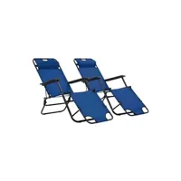 chaise longue - transat vente-unique.com chaises longues pliables 2 pièces avec repose-pied acier bleu 02_0011941