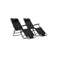 chaise longue - transat vente-unique.com chaises longues pliables 2 pièces avec repose-pied acier noir 02_0011944
