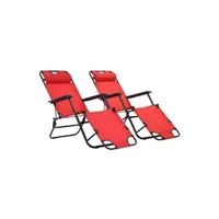 chaise longue - transat vente-unique.com lot de deux chaises longues pliables avec repose-pied acier rouge 02_0011945