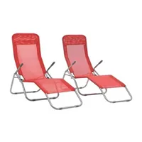 chaise longue - transat vente-unique.com chaises longues pliables 2 pièces textilène rouge 02_0011952