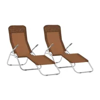 chaise longue - transat vente-unique.com chaises longues pliables 2 pièces 142 cm textilène taupe 02_0011953