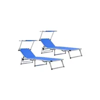 chaise longue - transat vente-unique.com lot de deux chaises longues pliables et toit aluminium textilène bleu 02_0011956