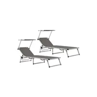 chaise longue - transat vente-unique.com chaises longues pliables et toit 2 pièces aluminium textilène gris 02_0011957