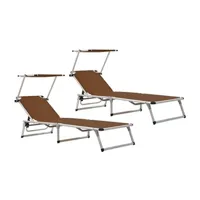 chaise longue - transat vente-unique.com lot de deux chaises longues pliables toit aluminium textilène marron 02_0011960