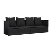 chaise longue - transat vente-unique.com lit de salon d'extérieur avec coussins noir résine tressée 02_0012018