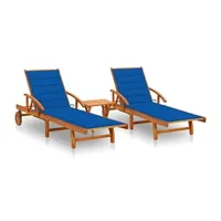 chaise longue - transat vente-unique.com lot de 2 transats chaise longue bain de soleil lit de jardin terrasse meuble d'extérieur avec table et coussins acacia solide 02_0012115