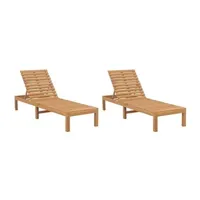 chaise longue - transat vente-unique.com lot de 2 transats chaise longue bain de soleil lit de jardin terrasse meuble d'extérieur bois de teck solide 02_0012142
