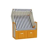 chaise longue - transat vente-unique.com strandkorb avec auvent résine tressée et bois solide blanc bleu 02_0012166