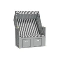 chaise longue - transat vente-unique.com strandkorb avec auvent résine tressée et bois solide gris blanc 02_0012170