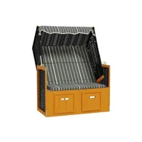 chaise longue - transat vente-unique.com strandkorb avec auvent résine tressée et bois solide noir gris 02_0012171