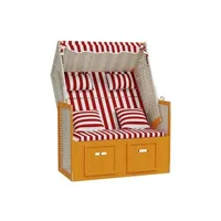 chaise longue - transat vente-unique.com strandkorb avec coussins résine tressée bois solide rouge blanc 02_0012179