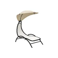 chaise longue - transat vente-unique.com transat chaise longue bain de soleil lit de jardin terrasse meuble d'extérieur avec auvent crème 167x80x195 cm tissu et acier 02_0012271