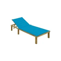 chaise longue - transat vente-unique.com transat chaise longue bain de soleil lit de jardin terrasse meuble d'extérieur 200 cm avec coussin bleu bois de pin imprégné 02_0012308