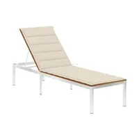 chaise longue - transat vente-unique.com transat chaise longue bain de soleil lit de jardin terrasse meuble d'extérieur avec coussin bois d'acacia et acier inoxydable 02_0012332