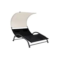 transat chaise longue bain de soleil lit de jardin terrasse meuble d'extérieur double avec auvent textilène noir 02_0012722