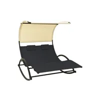 transat chaise longue bain de soleil lit de jardin terrasse meuble d'extérieur double avec auvent textilène noir et crème 02_0012723