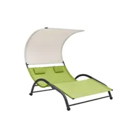 transat chaise longue bain de soleil lit de jardin terrasse meuble d'extérieur double avec auvent textilène vert 02_0012726