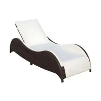 chaise longue - transat vente-unique.com transat chaise longue bain de soleil design vague lit de jardin terrasse meuble d'extérieur avec coussin résine tressée marron 02_0012515