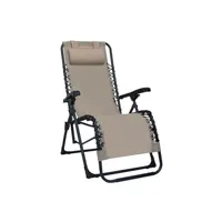 chaise longue - transat vente-unique.com chaise pliable de terrasse textilène appui-tête rembourré taupe 02_0011896