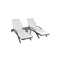 chaise longue - transat vente-unique.com lot de deux chaises longues transat 200 cm avec table résine tressée marron 02_0011912