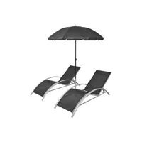 chaise longue - transat vente-unique.com chaises longues et parasol aluminium noir 02_0011931