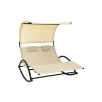 transat chaise longue bain de soleil lit de jardin terrasse meuble d'extérieur double avec auvent textilène crème 02_0012720
